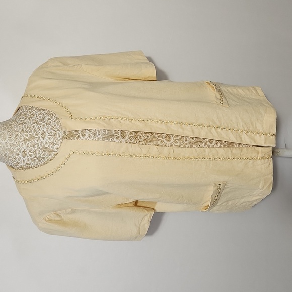 R&K Jacket Women S Yellow Linen Blend Embroidered Short Sleeve Summer Breathable - Picture 1 of 13